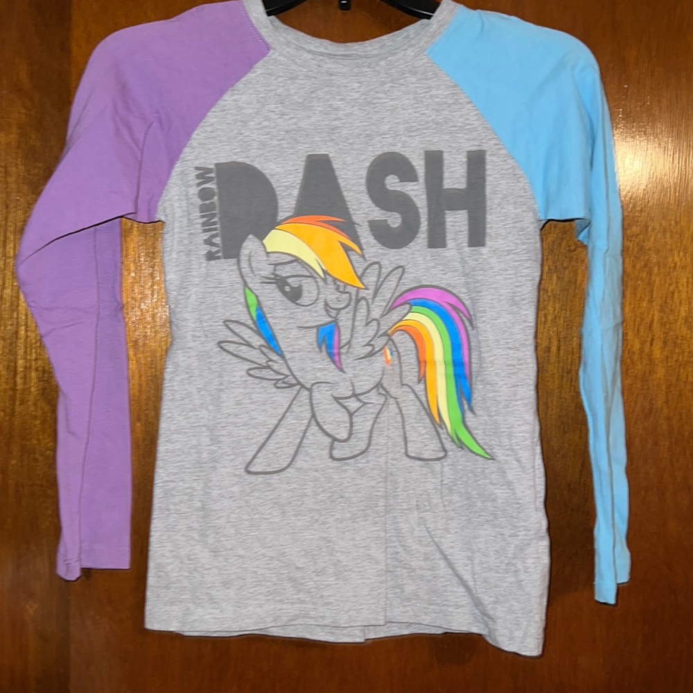 Kids, my little pony, Rainbow Dash, long sleeve shirt, gray purple pink 10/12